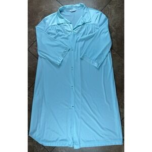 Vintage Vanity Fair LT Blue Nylon Silky Long Sleeve Button Down Nightgown Size L